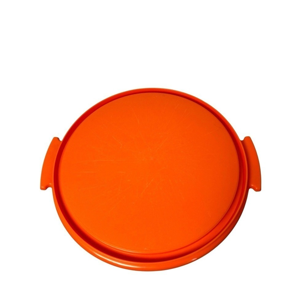Vtg TUPPERWARE Cake Taker Round Storage Orange Summer Country Festive 80's - Picture 7 of 11